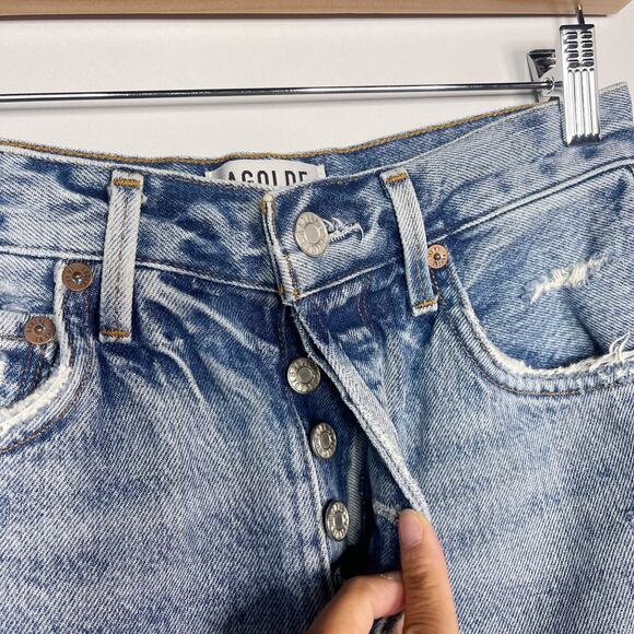 AGOLDE Size 24 Jaden Short Surreal Medium Wash Distressed Button Fly Fray Hem - Picture 6 of 12